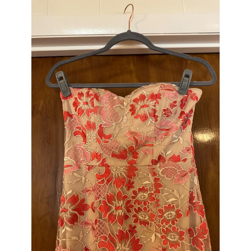 Speechless Maxi Prom Embroidered Floral Pink Nude Fluted Dress Strapless Size 3 - Picture 4 of 7